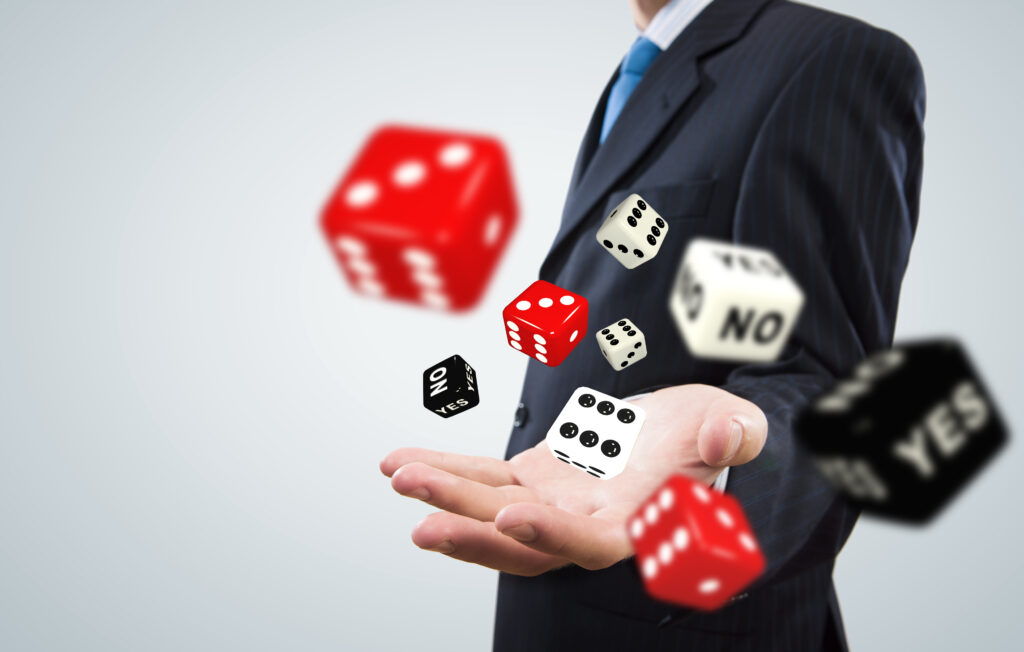 businessman throwing dices